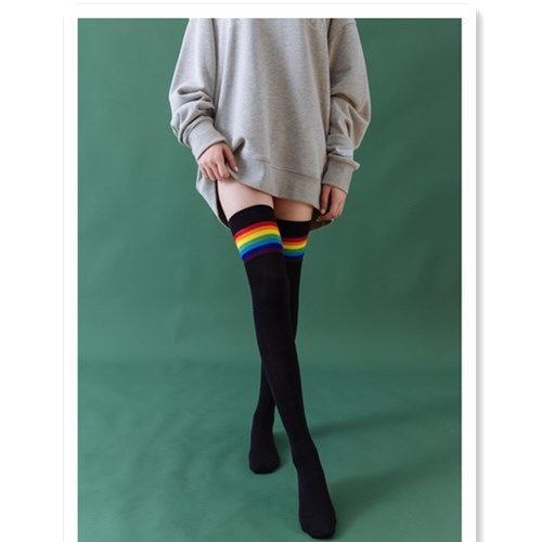 STUDENT WEAR RAINBOW STOCKINGS BOTTOMING SOCKS PURE COTTON OVER THE KNEE STOCKINGS