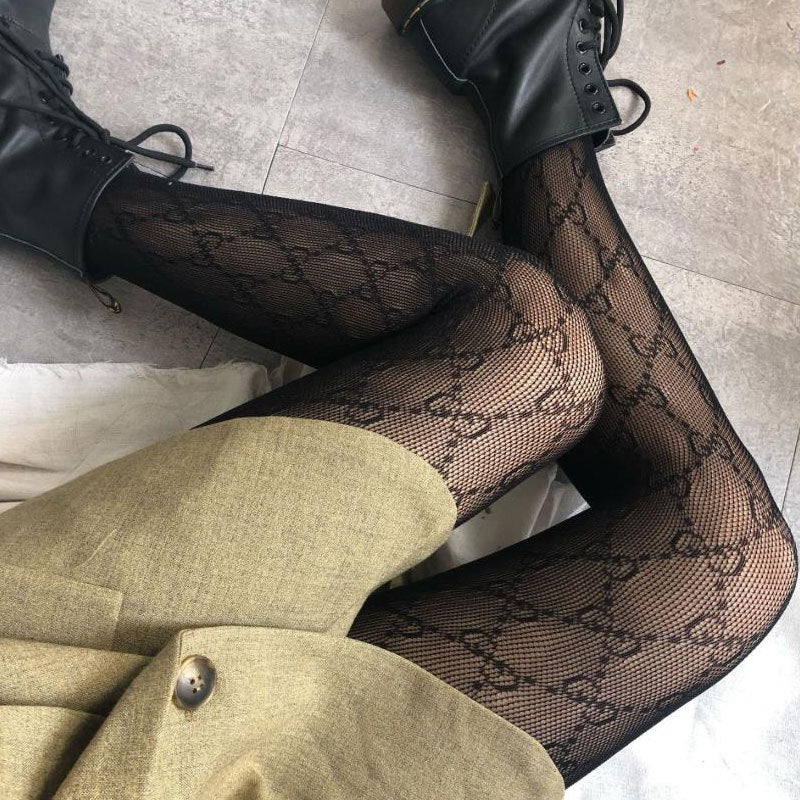 DOUBLE G ENGLISH ALPHABET HOLLOW NET STOCKINGS SPRING AND AUTUMN STOCKINGS THIN PANTYHOSE