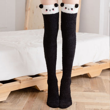WINTER WARM KNEE THICK SOCKS FEMALE CORAL FLEECE WINTER LONG TUBE WAS THIN JK STUDENT CUTE BEAR HIGH TUBE SOCKS