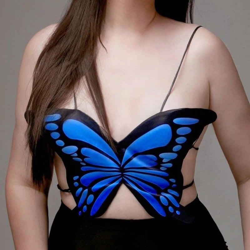 KAWAII CLOTHING BUTTERFLY WINGS CROP TOP BACKLESS PINK BLUE HARAJUKU FUN KOREA JAPAN