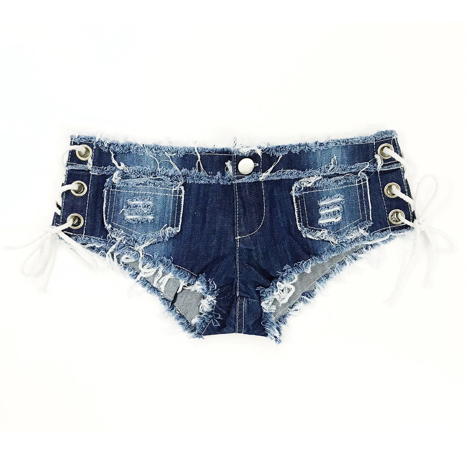 FASHION CUT OUT STRAP LOW WAIST DENIM SHORTS