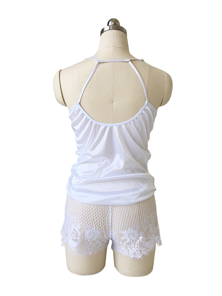 FASHION EYELASH LACE NECK JUMPSUIT
