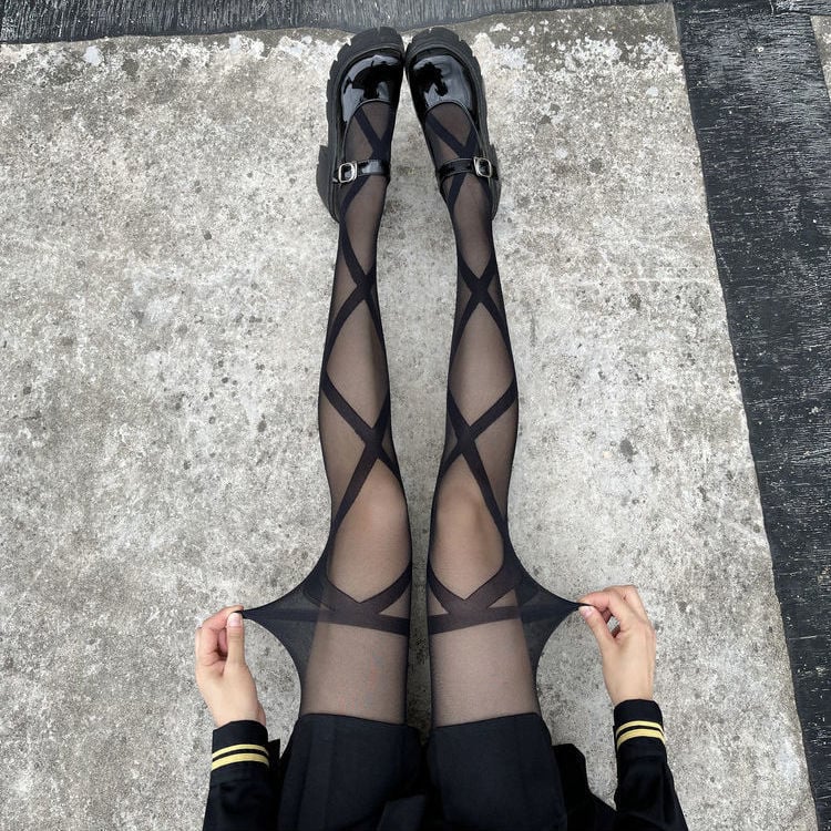 FASHION CROSS-TIE PANTYHOSE STUDENTS WEAR STOCKINGS NIGHTCLUB STOCKINGS