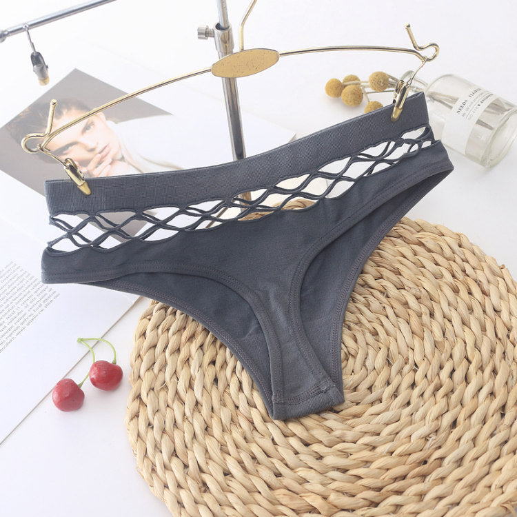 FASHION GIRL PLAID BREATHABLE HOLLOW MIDDLE WAIST SPORTS BODY SHAPING HIP LIFTING UNDERWEAR THONG
