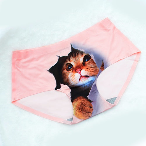 3D KITTY MEOW CAT HEAD ICE SILK SEAMLESS HIP-UP GIRL PANTIES