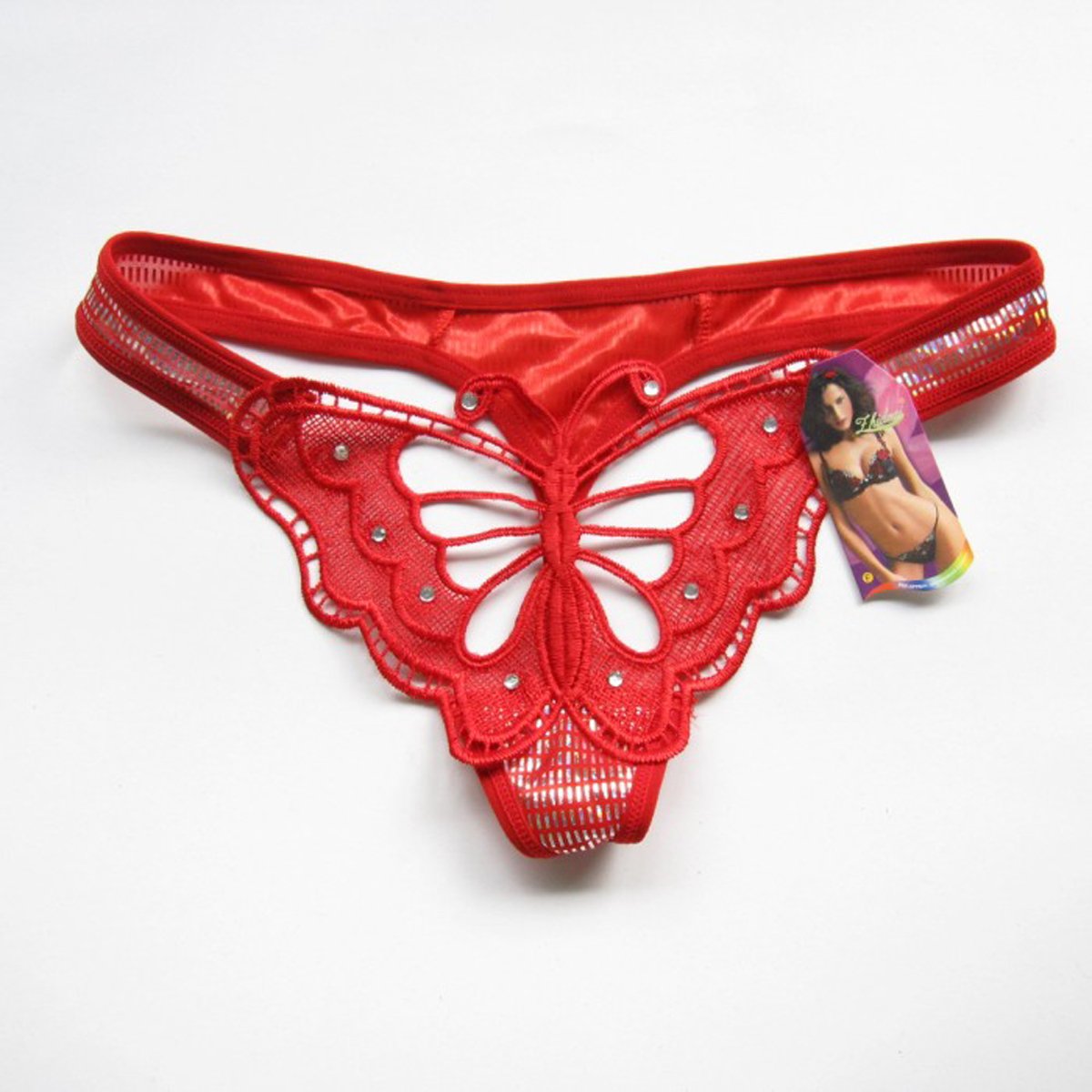 FASHION CUTE LADIES UNDERWEAR TRANSPARENT BUTTERFLY HOLLOW LOW WAIST THONG PANTIES (4 PACKS)