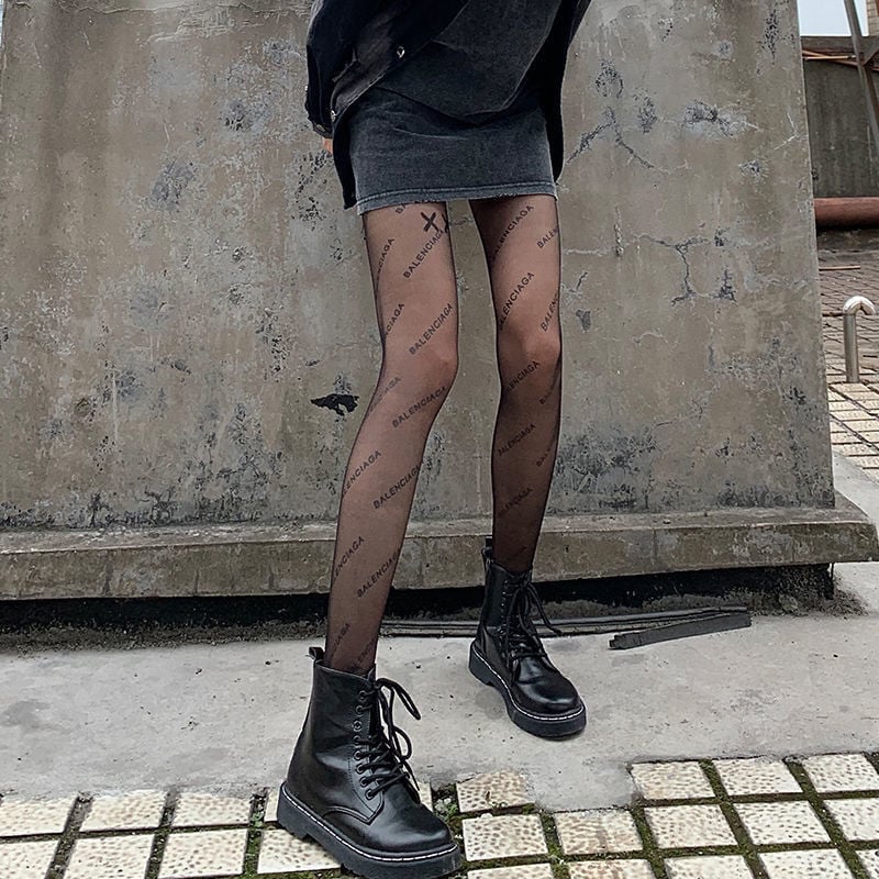 BLACK SILK STOCKINGS LETTER THIN ANTI-SNAG SILK PANTYHOSE