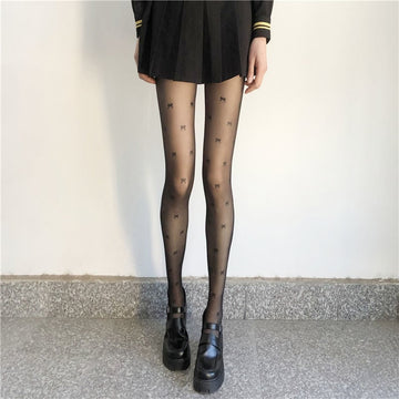 BOW FASHION BLACK STOCKINGS JK PANTYHOSE
