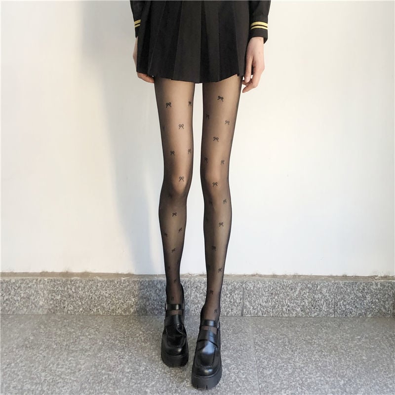 BOW FASHION BLACK STOCKINGS JK PANTYHOSE