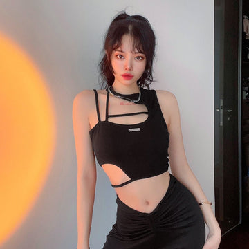 HOLLOW CAMISOLE ASYMMETRIC CROP TOP