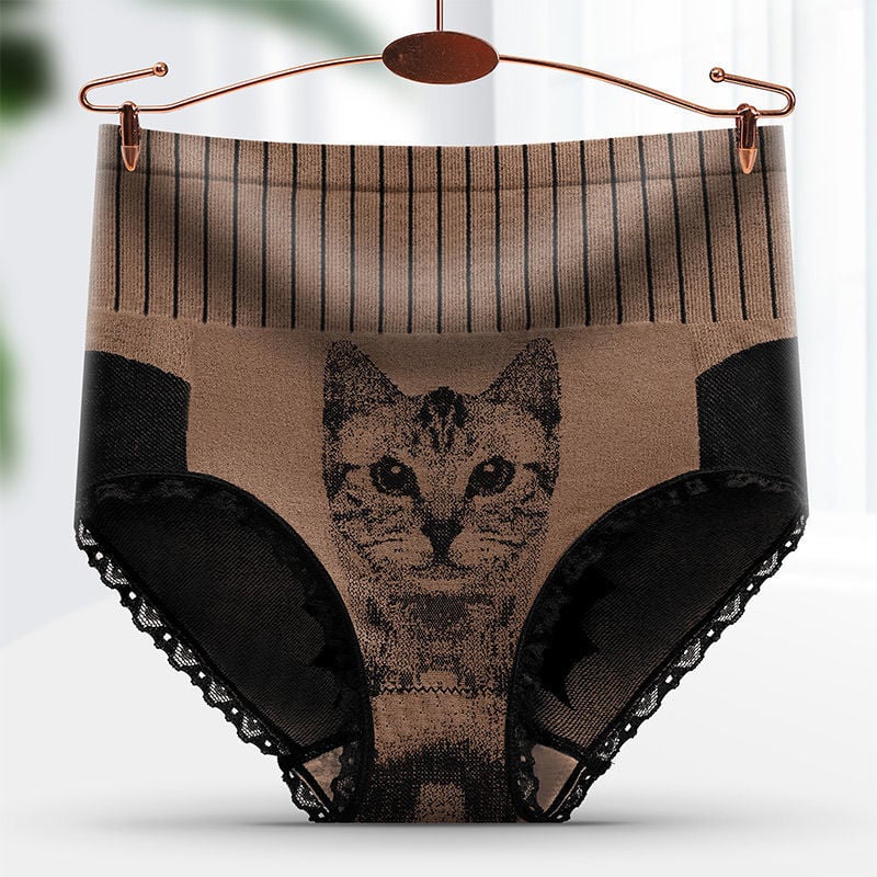 STUDENT GIRL HIGH-WAISTED ABDOMEN COTTON CROTCH ANTIBACTERIAL HIGH STRETCH CAT PANTIES