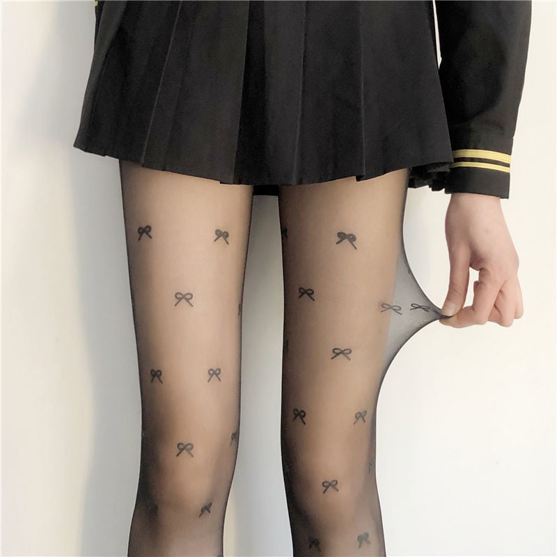 BOW FASHION BLACK STOCKINGS JK PANTYHOSE