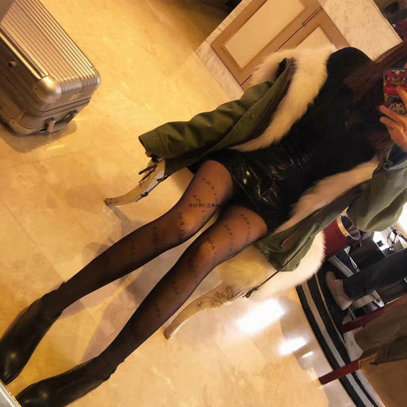 THIN BLACK LETTER PRINTED PANTYHOSE