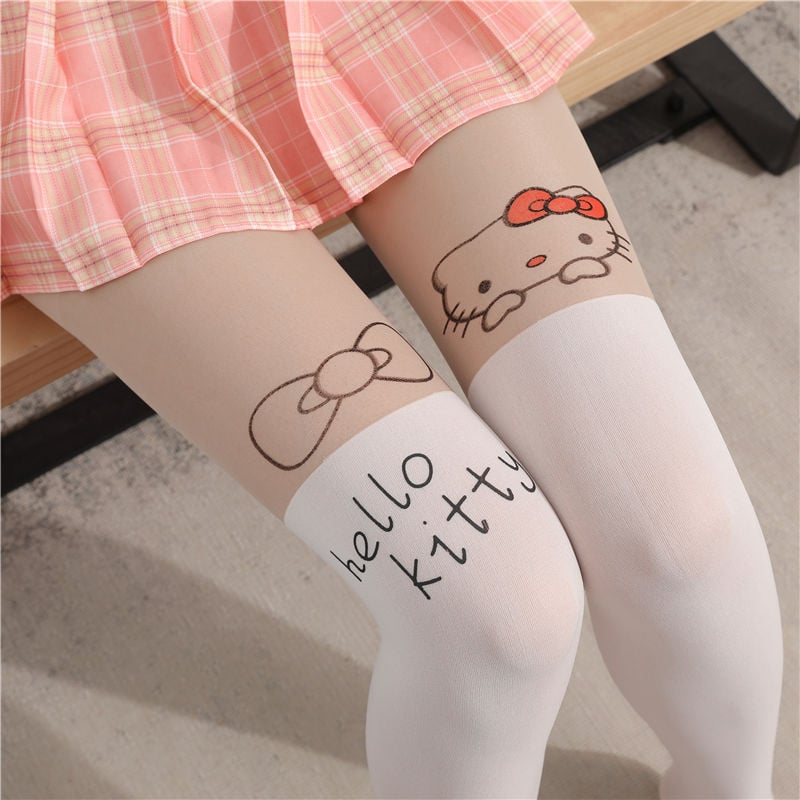 CUTE CAT STITCHING STOCKINGS THIN FAKE HIGH TUBE PANTYHOSE FASHION OVER-THE-KNEE STOCKINGS