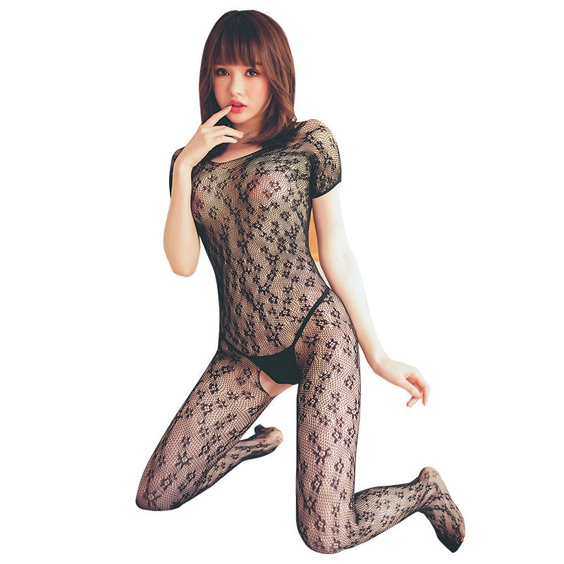 FASHION UNDERWEAR OPEN FILE FASHION TRANSPARENT ONE-PIECE NET CLOTHES EXQUISITE JACQUARD ONE-PIECE SOCKS TIGHT TEMPTATION PAJAMAS