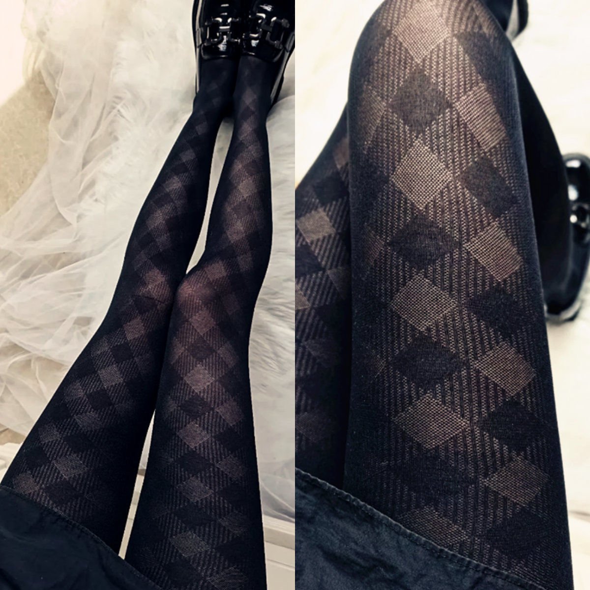 FASHION BLACK SILK INS THIN LIGHT LEG ARTIFACT DIAMOND STOCKINGS PANTYHOSE