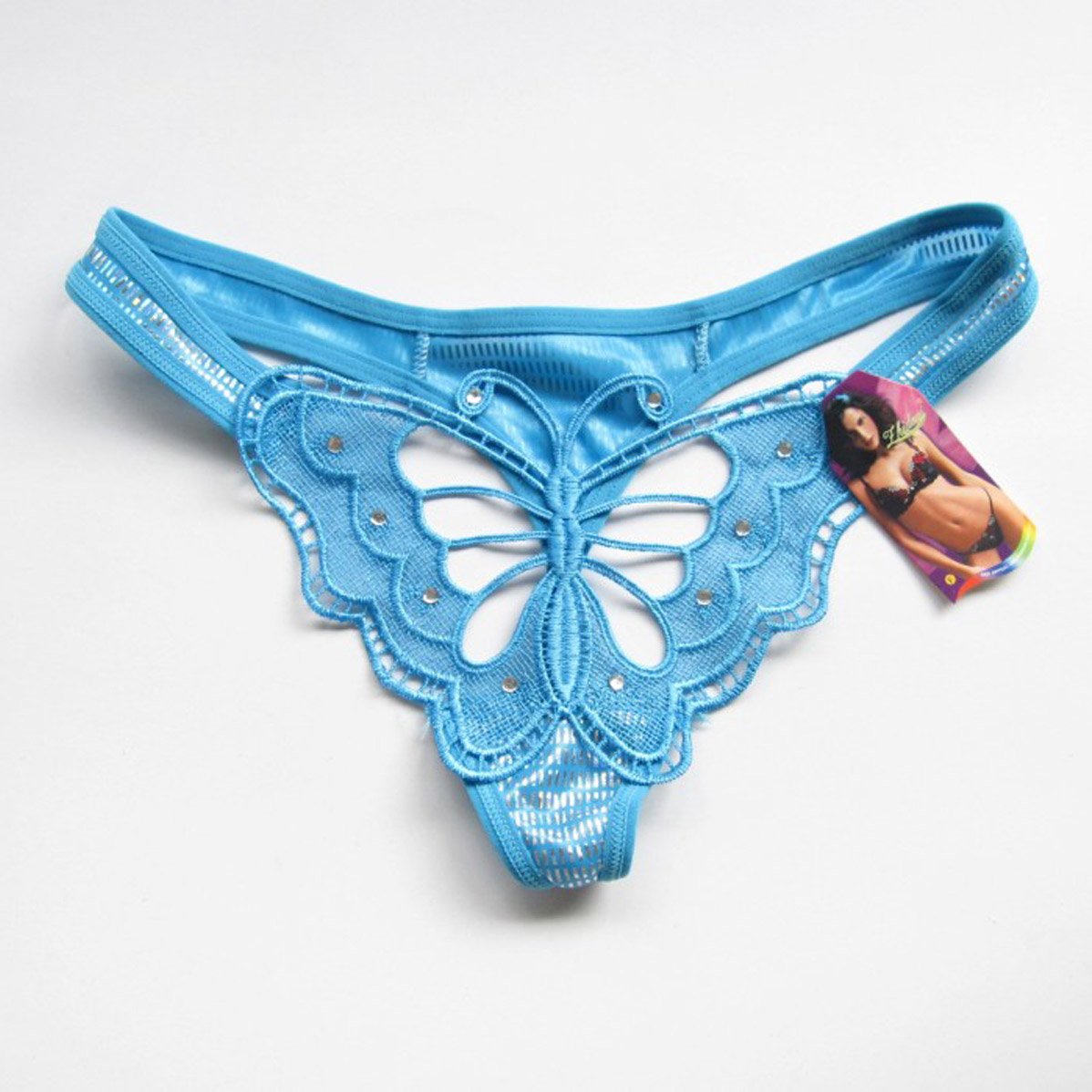 FASHION CUTE LADIES UNDERWEAR TRANSPARENT BUTTERFLY HOLLOW LOW WAIST THONG PANTIES (4 PACKS)