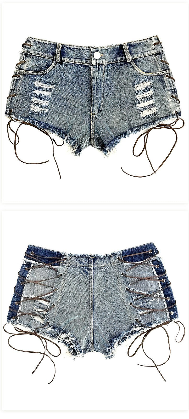 HOLLOW HIGH WAIST DENIM SHORTS