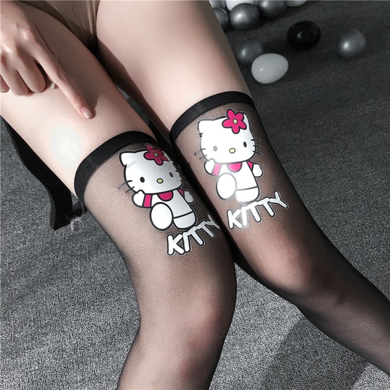 LOVELY GIRL KAWAII STYLE STOCKINGS JAPANESE PRINTED SILK STOCKINGS CARTOON BLACK SILK SECONDARY ANIMATION SOCKS