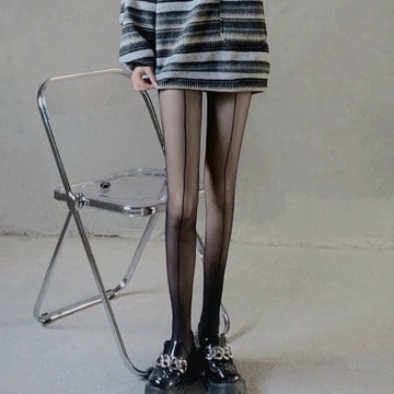 FASHION BLACK INVISIBLE STRAIGHT LINE JK BLACK SILK PANTYHOSE