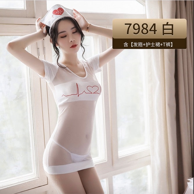 FASHION LACE WHITE NURSE MINI DRESS FOR WOMEN