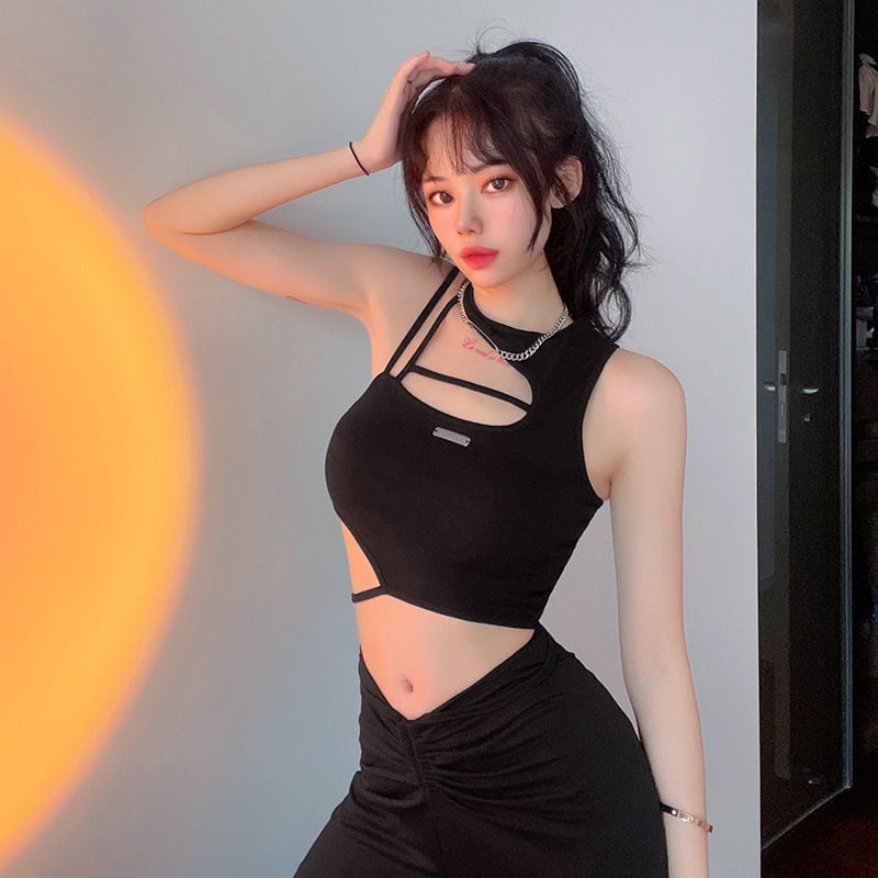 HOLLOW CAMISOLE ASYMMETRIC CROP TOP