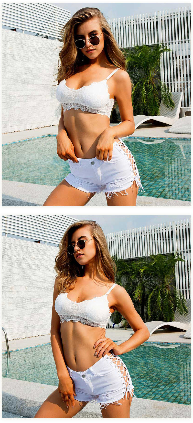 BANDAGE HIGH WAIST PERFORATED DENIM SHORTS