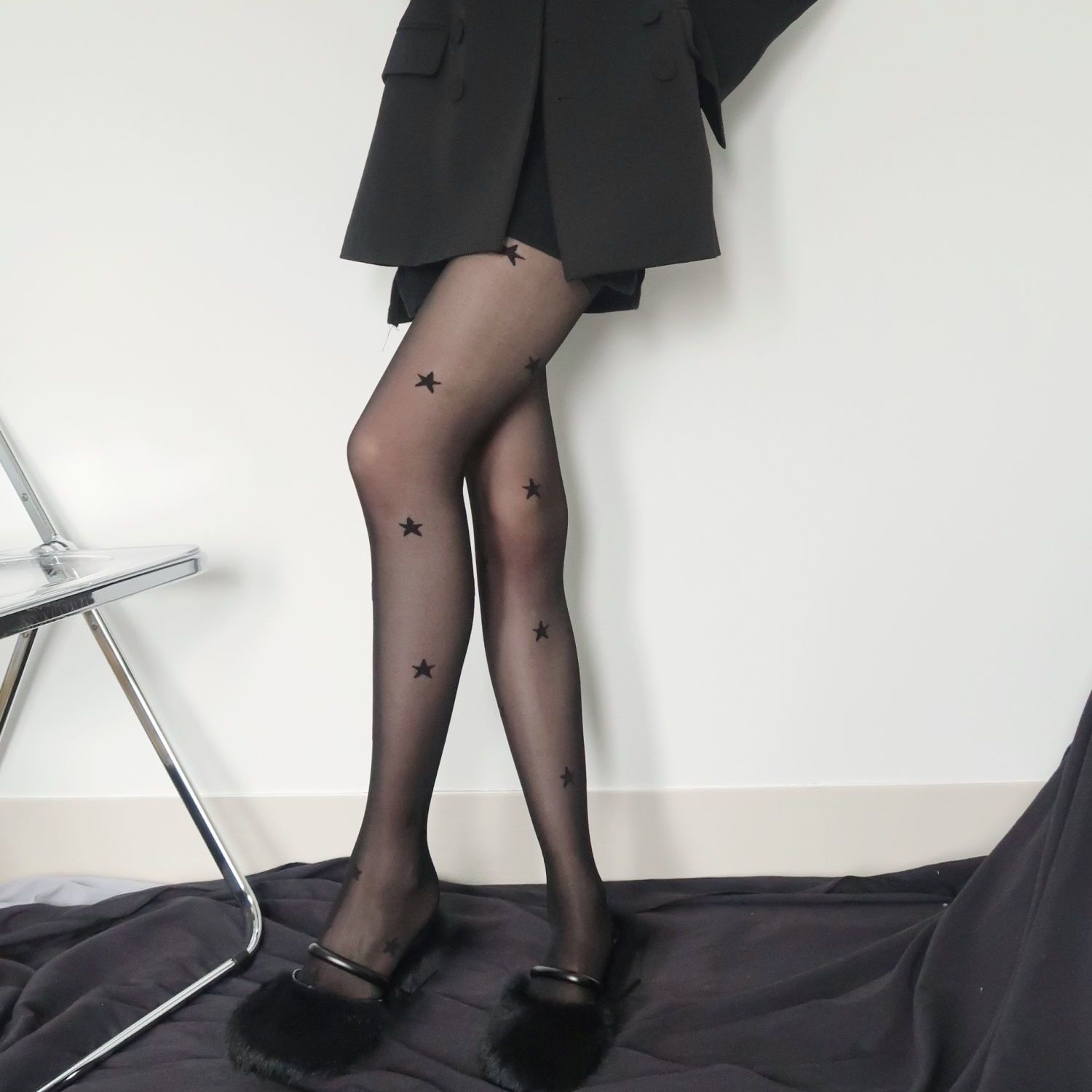FASHION SINGLE ROMPERS SHORTS PRINTED THIN BLACK STOCKINGS CUTE JK SHORTS