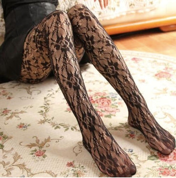 HOT SALE WOMEN LADY FASHION LACE FLOWER LONG STOCKINGS PANTYHOSE HIGH ELASTIC HOLLOW TIGHTS BLACK HOSIERY MESH FISHNET STOCKINGS