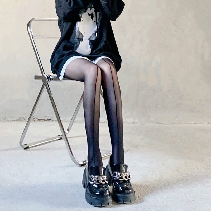 BLACK FASHION SHRIMP LINE STRIPED JK PANTYHOSE