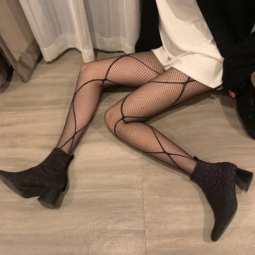 HOLLOW FISHNET STOCKINGS BIG CROSS LONG TUBE FISHNET STOCKINGS