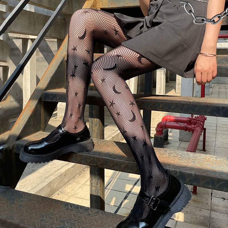 BLACK STOCKINGS THIN STARRY SKY JACQUARD FISHNET STOCKINGS PANTYHOSE