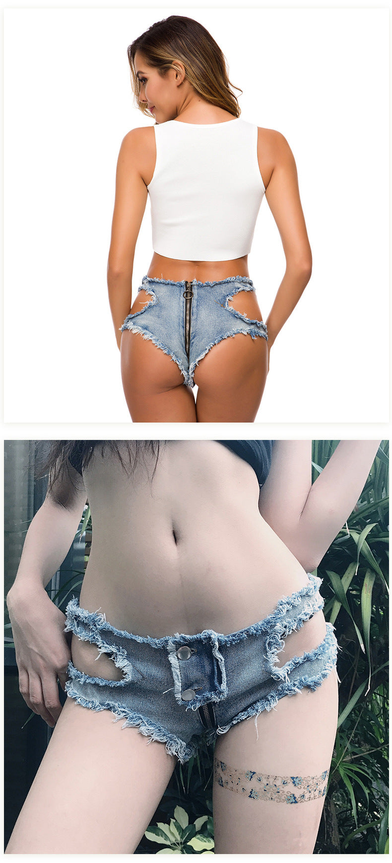 NIGHTCLUB WOMEN'S FASHION LOW WAIST PERFORATED DENIM SHORTS
