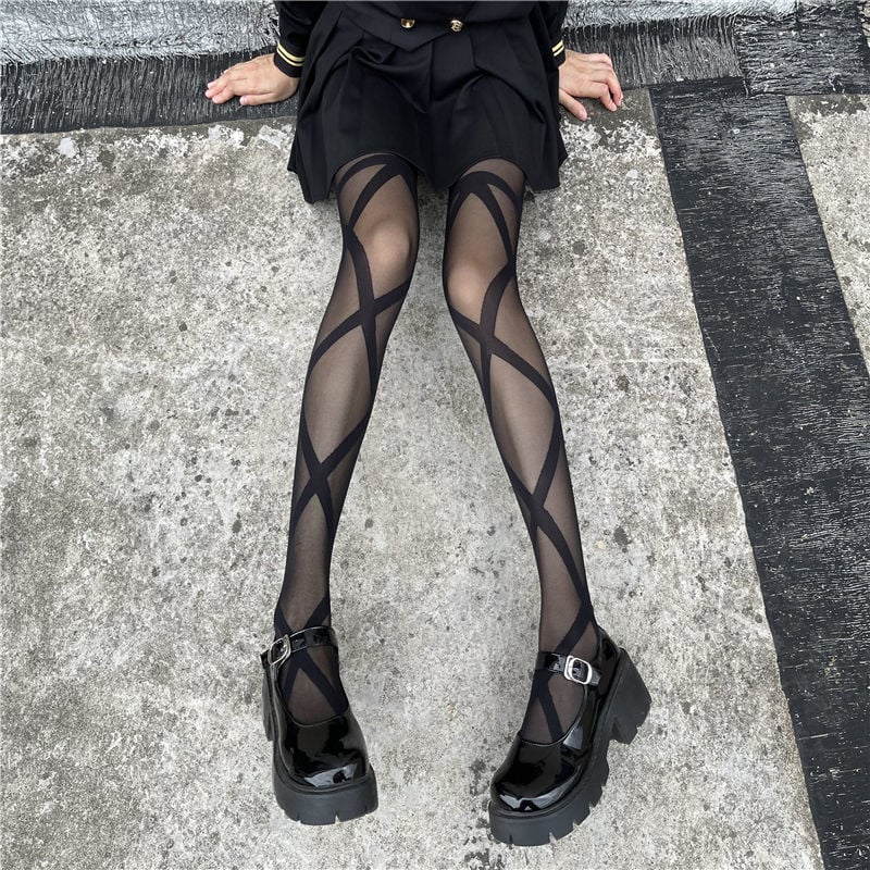 FASHION CROSS-TIE PANTYHOSE STUDENTS WEAR STOCKINGS NIGHTCLUB STOCKINGS
