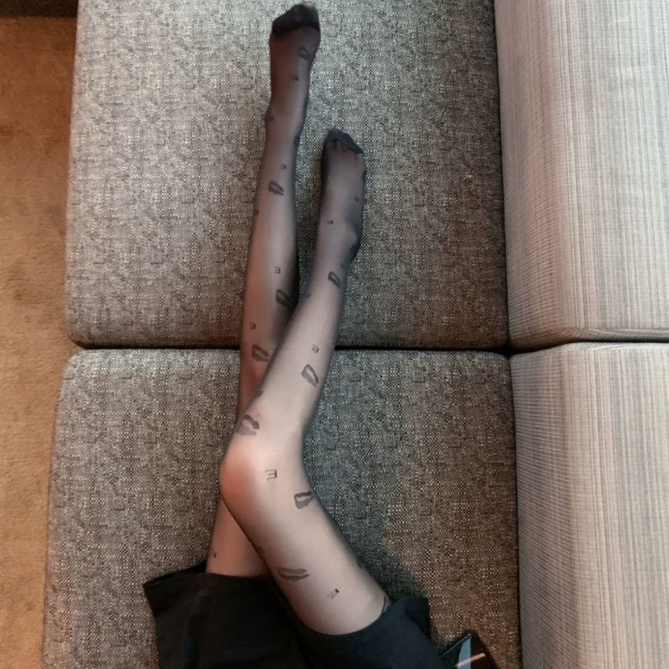 BLACK STOCKINGS THIN JACQUARD FASHION LEGGINGS LIP PRINT PANTYHOSE