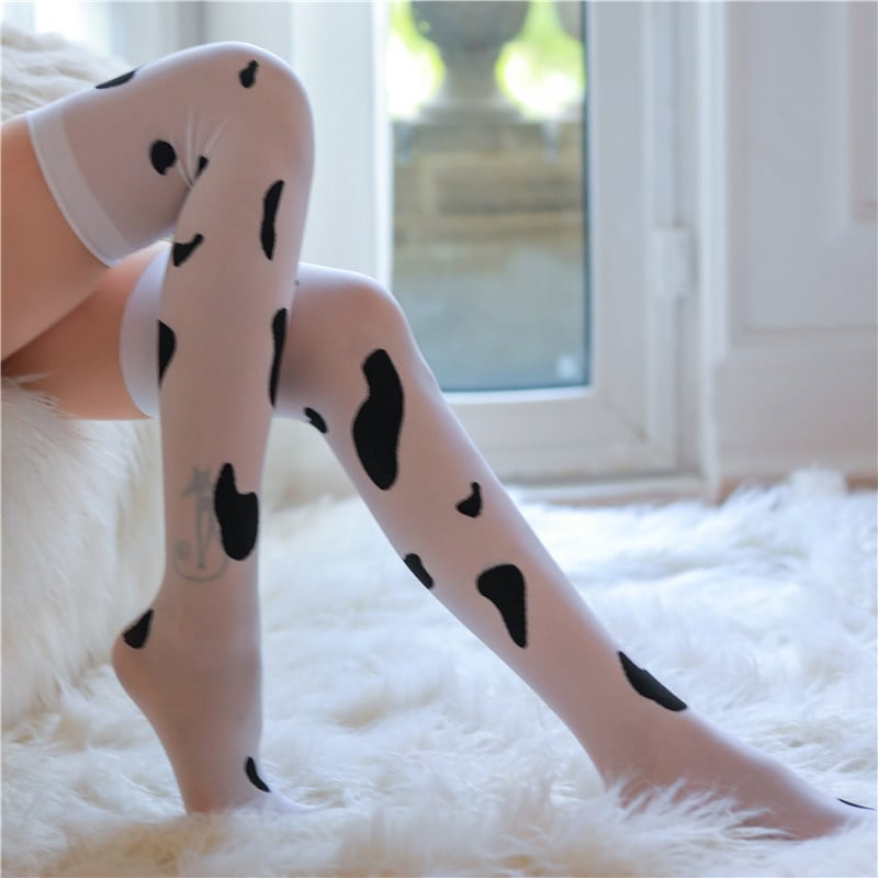 FASHION LACE WOMEN UNDERWEAR COW SPOTTED STOCKINGS
