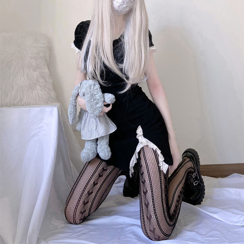 HEART-SHAPED STRIPED SOCKS HOT GIRL COLLEGE STYLE BLACK SILK PANTYHOSE
