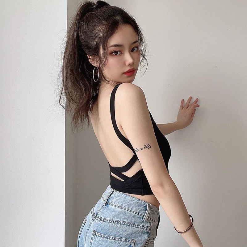 WOMEN'S SHORT ALL-MATCH BLOUSE WITH HALTER STRAPS CAMISOLE