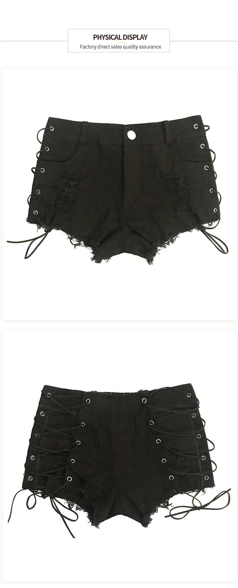 HOLLOW HIGH WAIST DENIM SHORTS