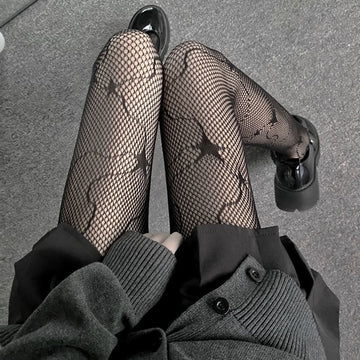 GIRL LOLITA SILK STOCKINGS DARK HOLLOW JK FISHING NET STOCKINGS THIN LEGS STAR TAIL LOLITA PANTYHOSE