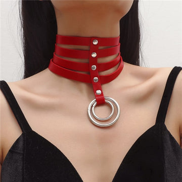 PU NECKLACE BAR RIVET NECKLACE RING 4 ROWS LEATHER NECKLACE CHAIN