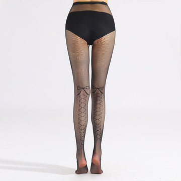 FASHION BOW PATTERN DECORATIVE MESH STOCKINGS HOT DIAMOND PANTYHOSE HOLLOW ALL-MATCH BLACK LONG STOCKINGS