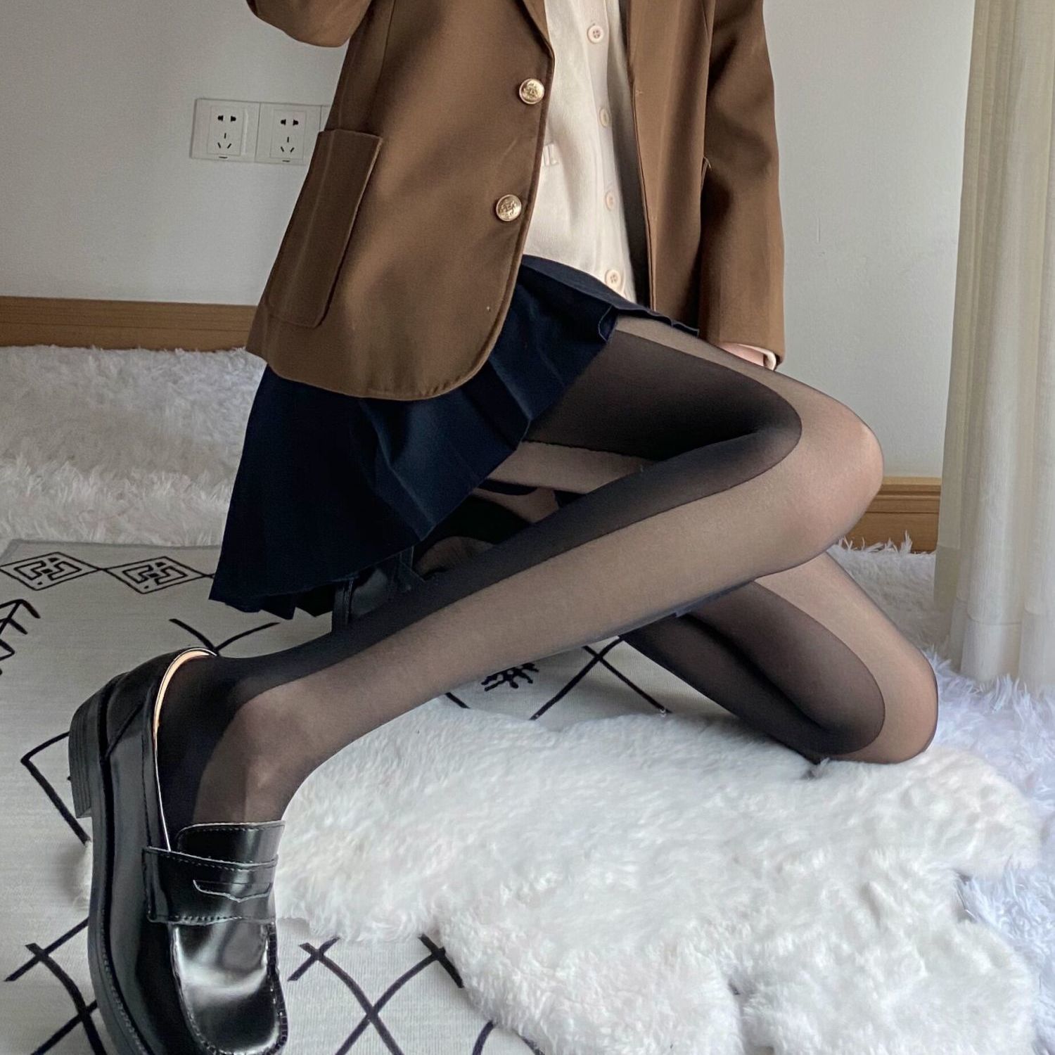SIDE PLUS BLACK STITCHING STOCKINGS SENIOR SISTER BLACK SILK JK PANTYHOSE