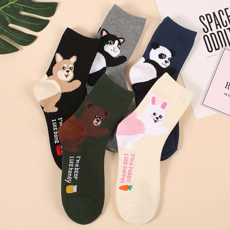 1/3 CARTOON SOCKS FEMALE KOREAN VERSION IN TUBE HARAJUKU STYLE CUTE CORAL FLEECE THICK COTTON SOCKS GIRL TUBE SOCKS