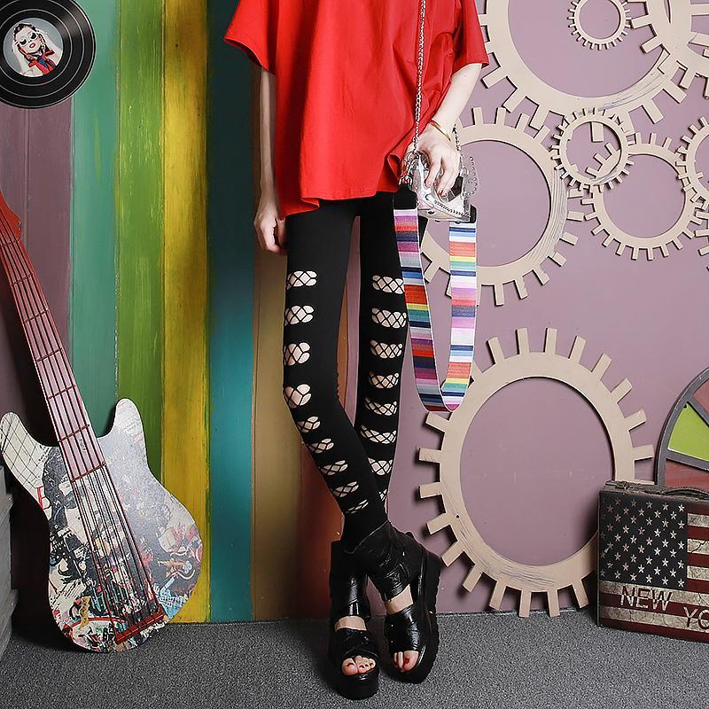 RIPPED PANTS HIGH WAIST ALL-MATCH STRETCH TIGHT LEGGINGS