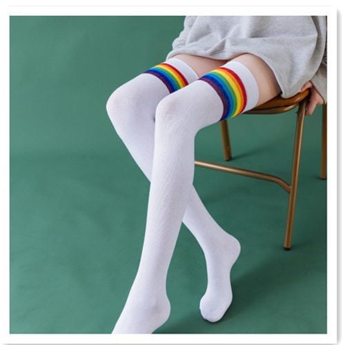STUDENT WEAR RAINBOW STOCKINGS BOTTOMING SOCKS PURE COTTON OVER THE KNEE STOCKINGS