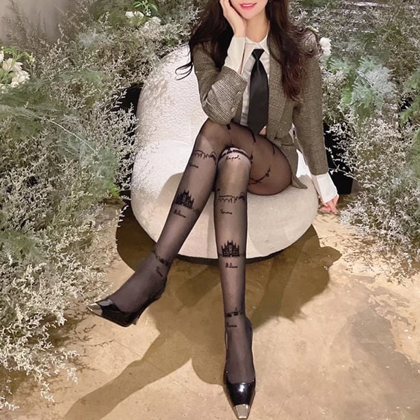 JK BLACK FASHION EXQUISITE PATTERN PANTYHOSE WORKPLACE STOCKINGS PARTY STOCKINGS