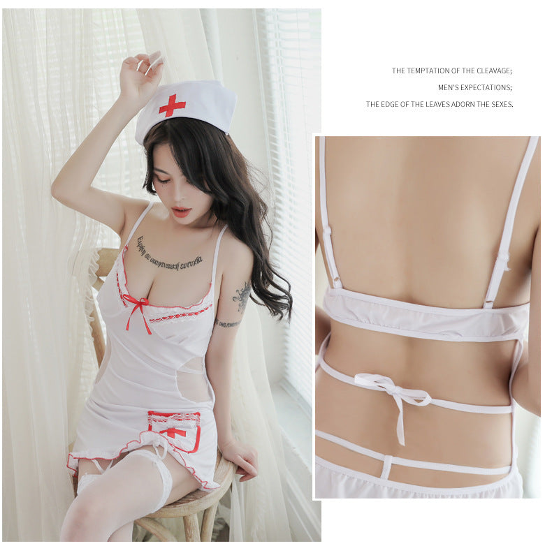 NURSE SUIT FASHION OPEN CHEST SUSPENDER DRESS