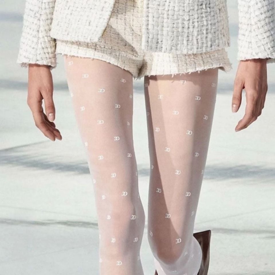 DOUBLE C LETTER FLOCKING STOCKINGS PANTYHOSE