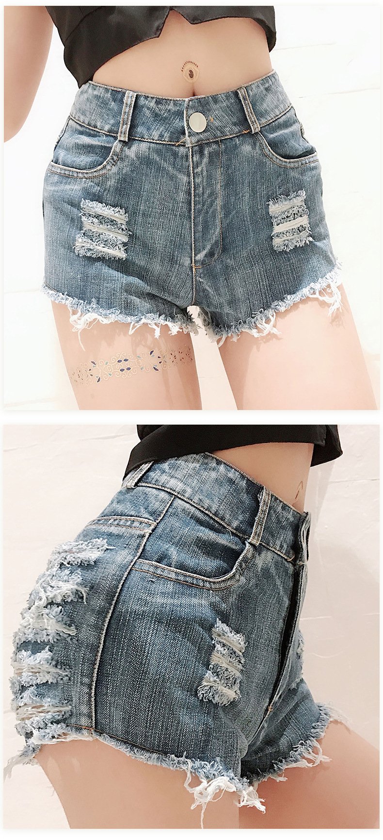 NIGHTCLUB WOMEN'S FASHION HIGH WAIST PERFORATED DENIM SHORTS